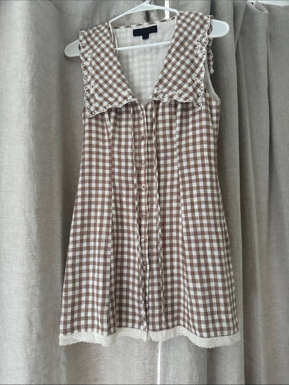 Zara Button-Front Gingham Sleeveless Dress in Brown and White